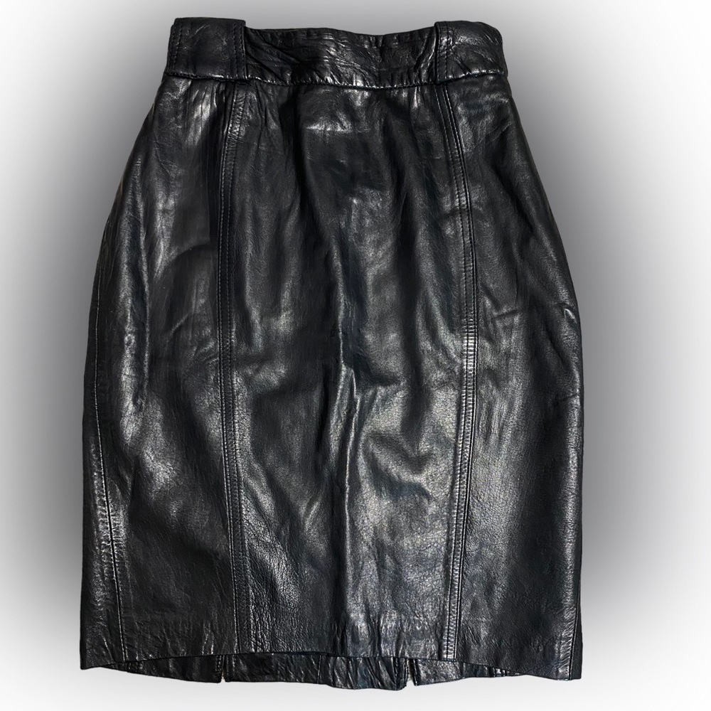 Neto Vintage Black Leather Pencil Skirt womens XS